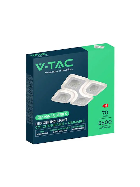 V-TAC Πλαφονιέρα Οροφής 58.5εκ. Λευκή με Ενσωματωμένο LED και Τηλεχειριστήριο