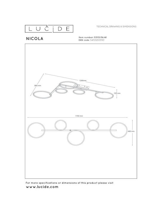 Lucide Lightning Nicola Mount Ceiling Light 132cm LED