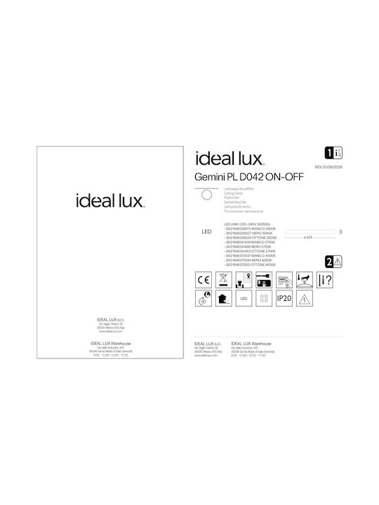 Ideal Lux Deckenleuchte 42.5cm mit Integrierter LED