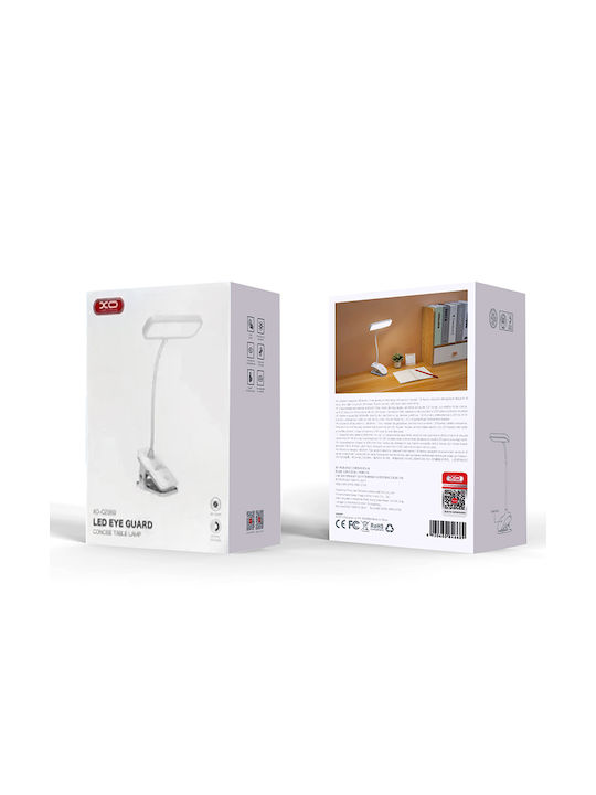 XO Rechargeable LED Office Lamp with Flexible Arm and Clip in White Color