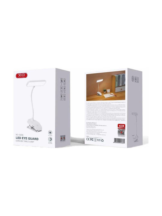 XO Rechargeable LED Office Lamp with Flexible Arm and Clip in White Color