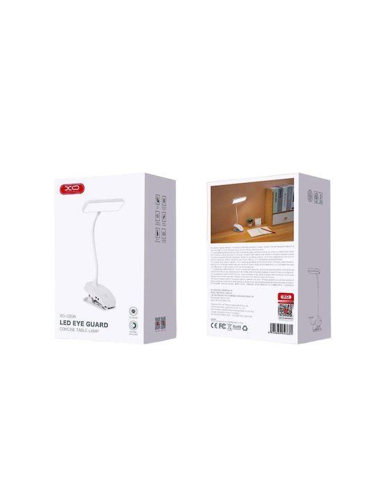 XO Rechargeable LED Office Lamp with Flexible Arm and Clip in White Color