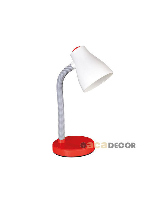 Aca Yuppie Office Lamp with Flexible Arm for Socket E27 in Red Color