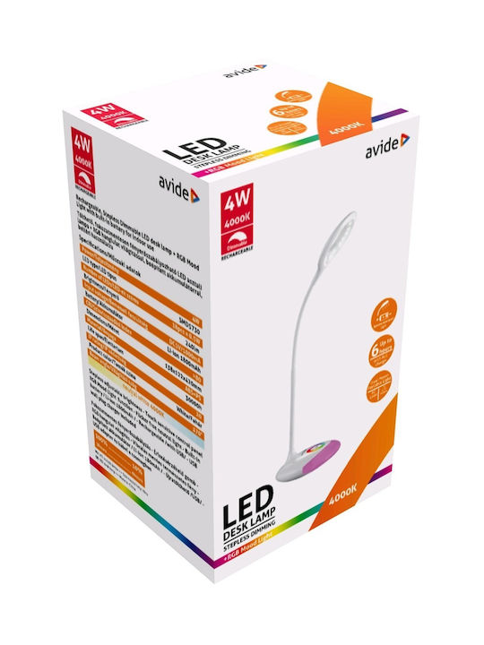 Avide ABLDLRGB-4W Rechargeable LED Office Lamp with Flexible Arm in White Color