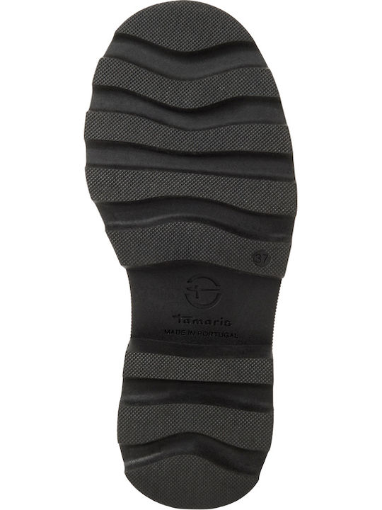 Leder Damen Stiefeletten mit Mittelhohem Absatz Schwarz