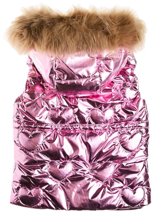 Waterproof Kids Casual Sleeveless Short Jacket with Lining & Hood Pink