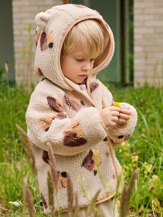 Kids Casual Short Coat with Hood Beige