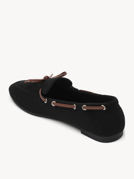 Mocasini Dama Din Suede Negri Cu Șiret Perimetral Și Inele