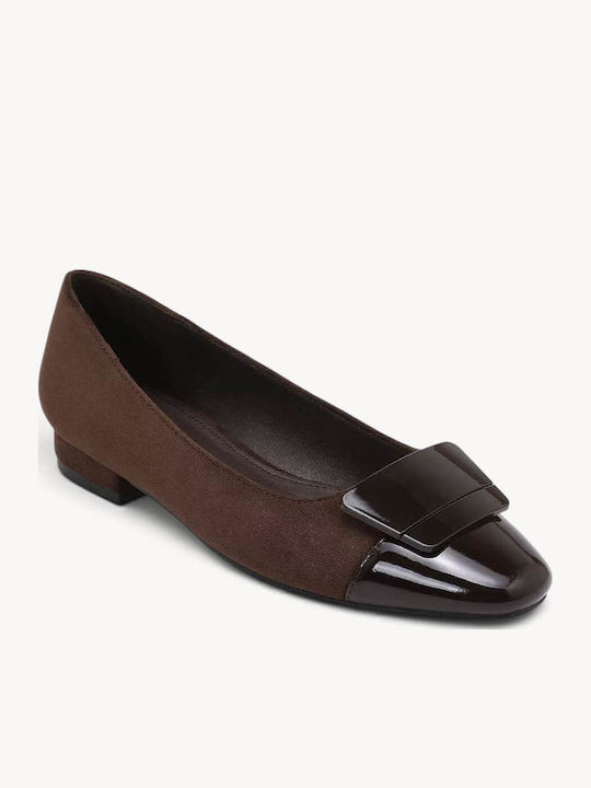 Brown Suede Ballerina Shoes Patent Cap Toe