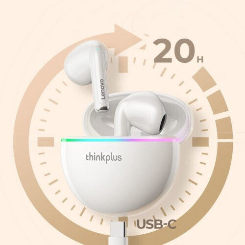 Lenovo Thinkplus XT97 Earbud Bluetooth Handsfree Earphones with Charging Case White
