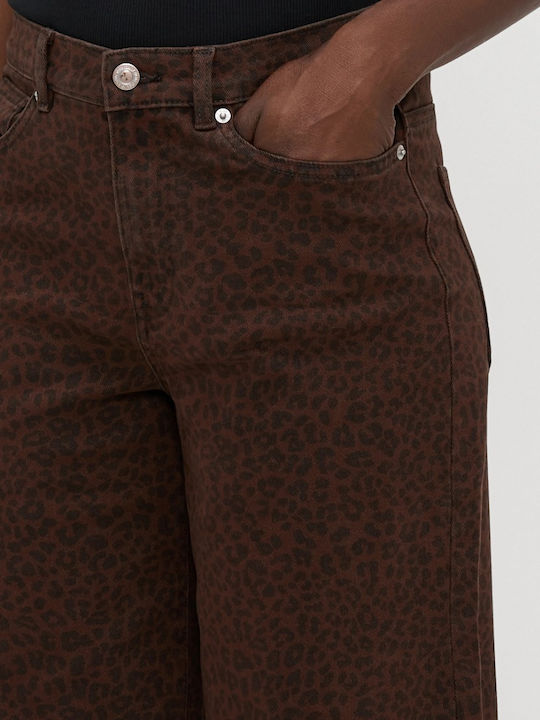 High Rise Women's Jean Pants in Wide Leg Style Brown