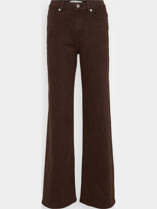High Rise Women's Jean Pants in Wide Leg Style Brown