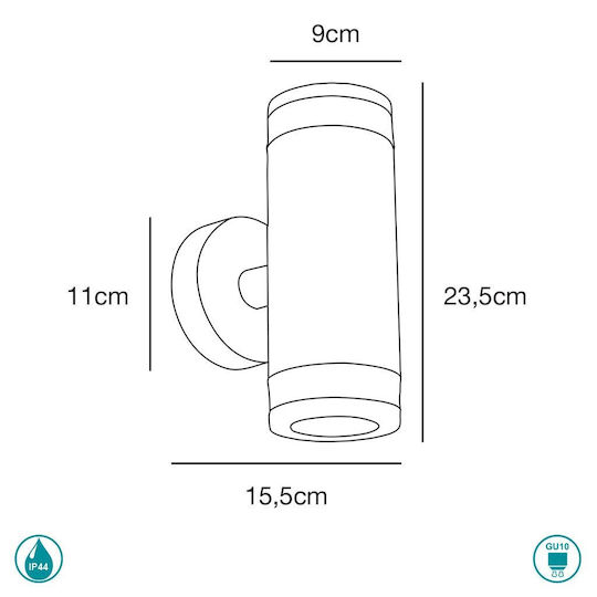Nordlux Birk Spot de exterior montat pe perete GU10 IP44 15.5x23.5x23εκ.