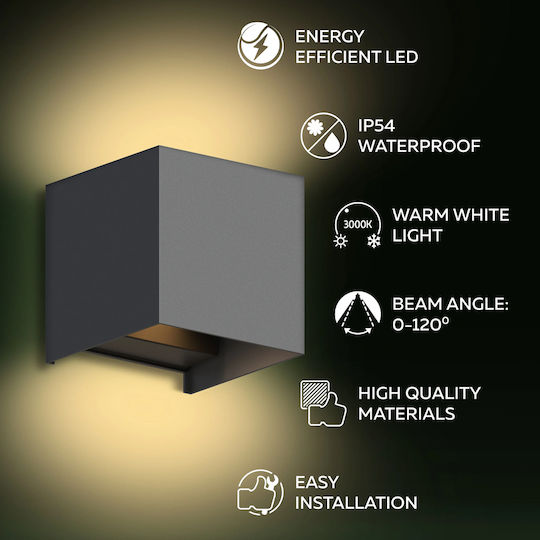 Lampa Стенно Външно Осветително Тяло LED IP54 7W с Топло бяло Светлина Двоен лъч