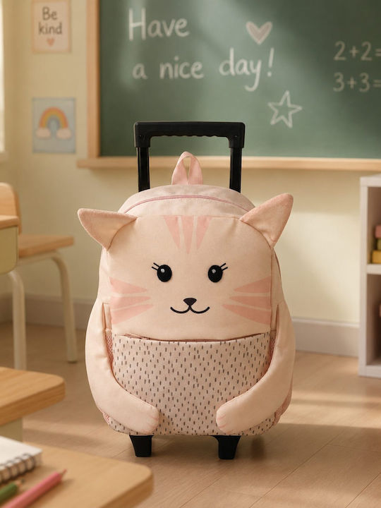 abo You’re Meow Favorite School Trolley Bag For Kindergarten With Water Bottle Holder Green 26 x 12 x 35cm