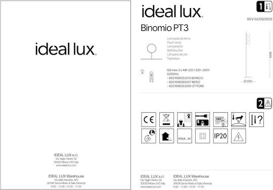 Ideal Lux Binomio Stehleuchte mit Fassung für Lampe G9