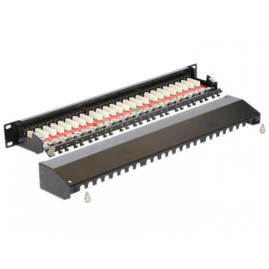 Delock 19" Екраниран Пач Панел 24 Порта Cat.6a Защита От Прах Черен Delock 43320