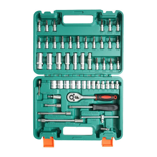 Set Bit Steckschlüssel 1/4 Zoll Kurz Lang Kastanie Köpfe Hex & Torx 53 Stück Breckner Germany