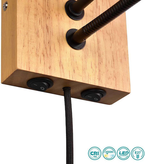 Trio Lighting Modern Lamp Wall with Socket E27 and Switch Black 30x25cm