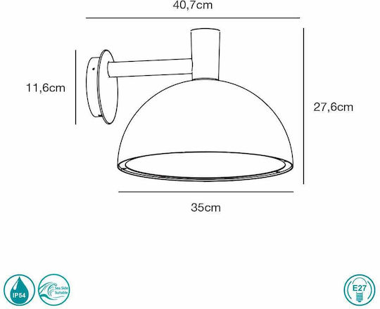 Nordlux Arki Vintage Lamp Wall with Socket E27 Silver 35x27.6cm