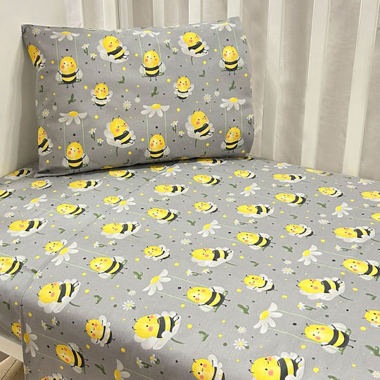 Bunny Bebe Baby Sheets Crib Cotton Fitted Grey 160x110cm 3 Pieces