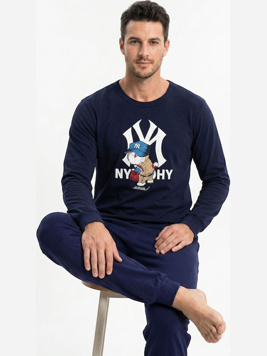 Nina Club New York Мъжка Пижама 100% Памучна Синя Ncm27704-61-синьо
