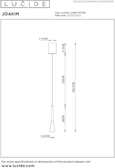 Lucide Lightning Joakim Pendant Light Brown 7.7x7.7cm