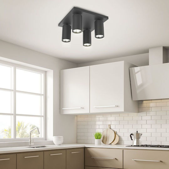 Vivalux SP714-4SQ Σποτ με 4 Φώτα και με Ντουί GU10 σε Μαύρο Χρώμα