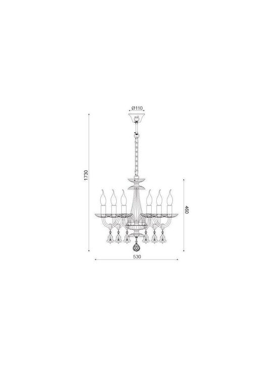 Aca Lompelia Πολυέλαιος 6xE14 Ø53cm με Κεράκια Χρυσός BLK80386PCMG