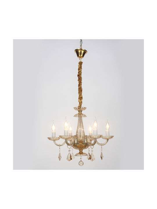 Aca Lompelia Πολυέλαιος 6xE14 Ø53cm με Κεράκια Χρυσός BLK80386PCMG