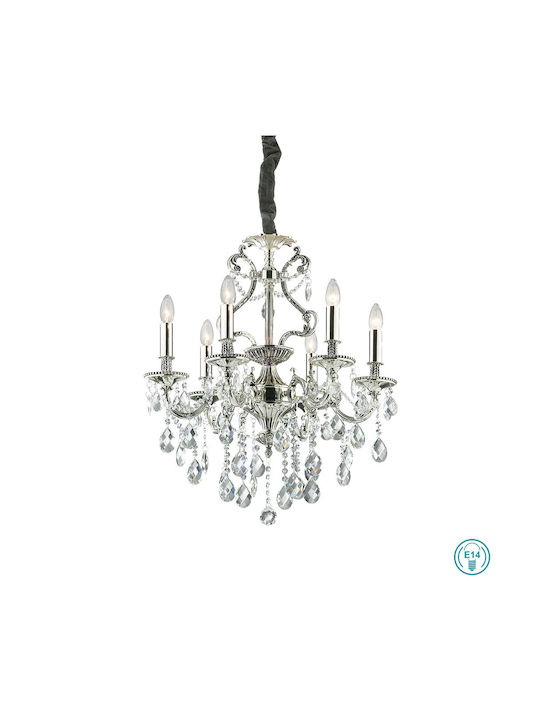 Ideal Lux Chandelier Candlestick 6xE14 Silver 62cm 044927