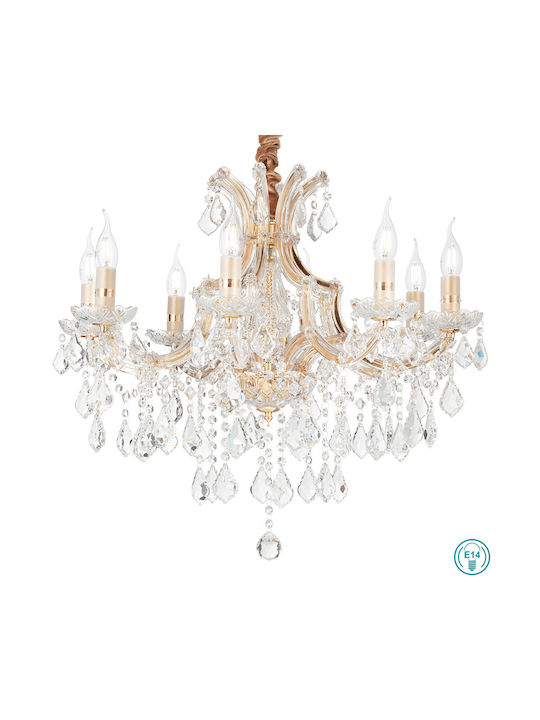 Ideal Lux Napoleon SP8 Πολυέλαιος 8xE14 με Κεράκια Χρυσός 167398