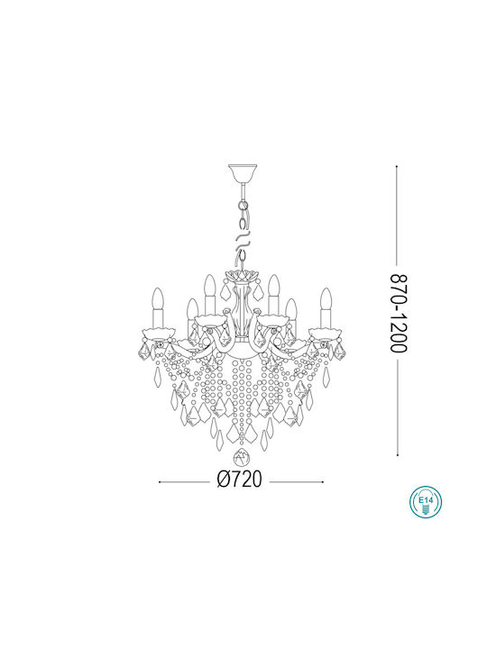 Ideal Lux Πολυέλαιος 12xE14 Ø72cm με Κεράκια Χρυσός 035611