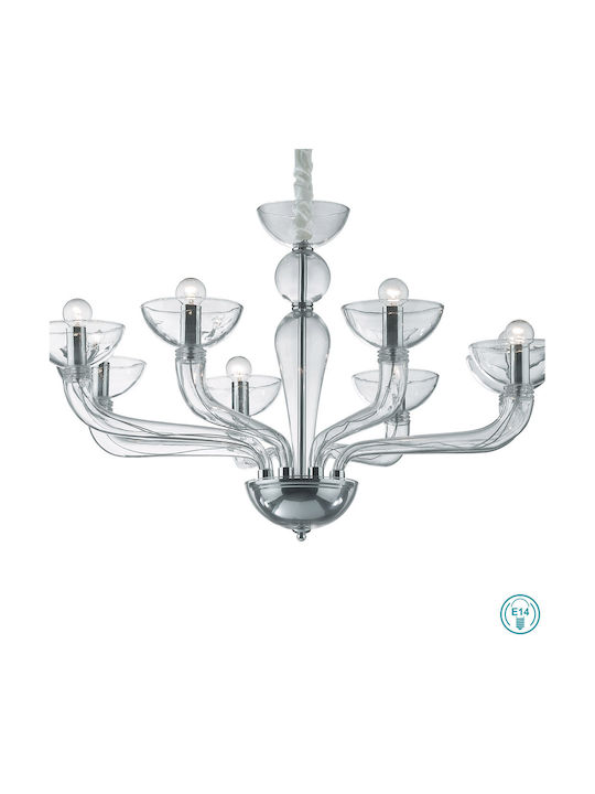 Ideal Lux Полилей 8xE14 Ø88см с Свещи Прозрачен 044255
