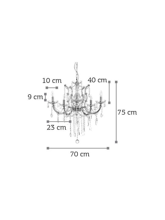 Inlight 5244-6 Πολυέλαιος 6xE14 Ø70cm με Κεράκια Χρώμιο Χρώμιο 5244-6-Χρώμιο
