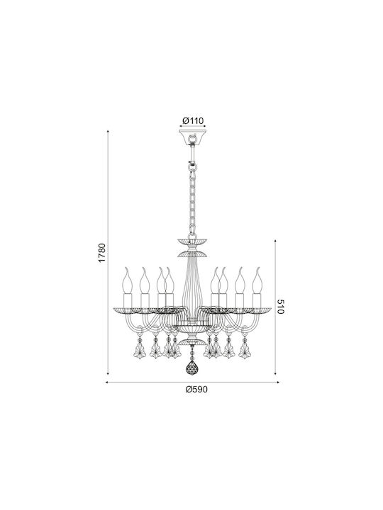 Aca Lompelia Полилей 8xE14 Ø59см с Свещи Златист BLK80388PCMG