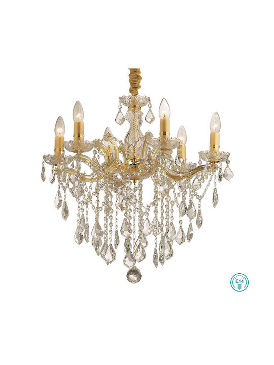 Ideal Lux Полилей 6xE14 Ø60см с Свещи Златист 035635