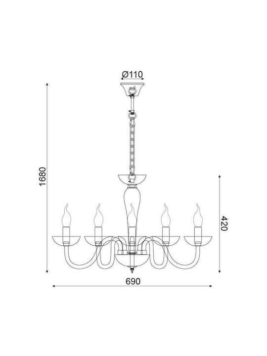 Aca Lunaria Полилей 5xE14 Ø69см с Свещи Кехлибарен BLK82185PCNC