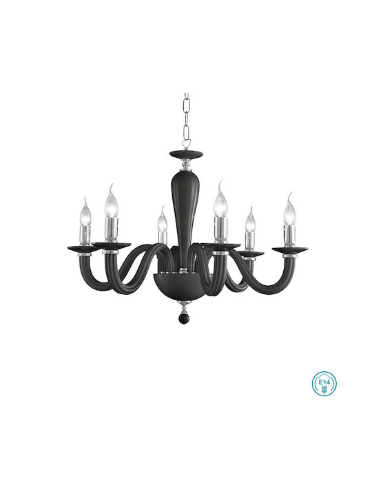 Ondaluce Ravel Chandelier Candlestick 6xE14 Black 70cm LP.Ravel/6-NERO