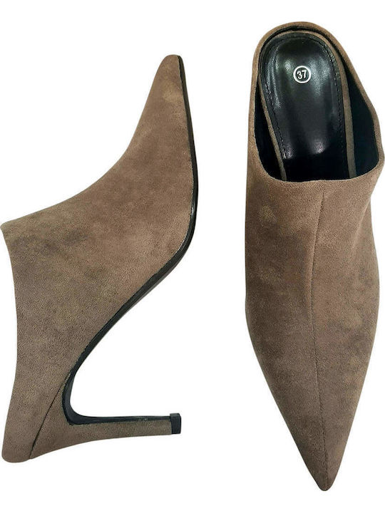 Damen Pantoletten mit Dünnem Absatz in Khaki Farbe