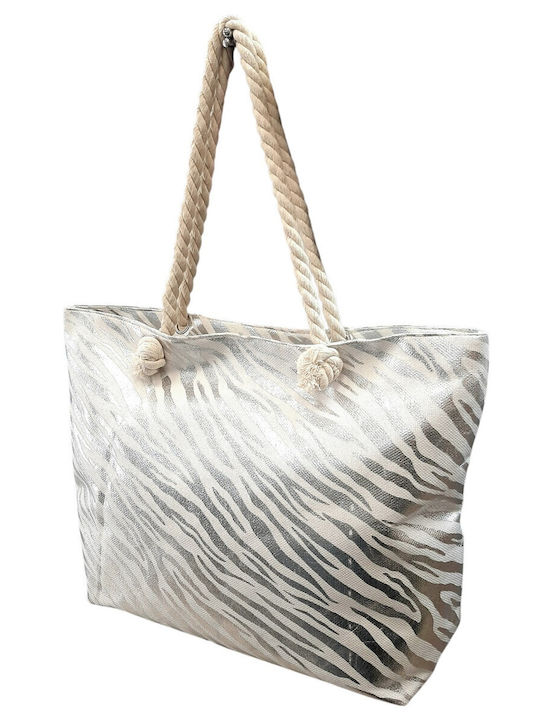 W'el Woman's Elegance Fabric Silver Beach Bag