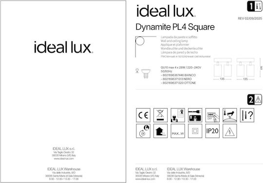 Ideal Lux Decken- und Wandleuchte mit GU10 Lampenbirnensockel