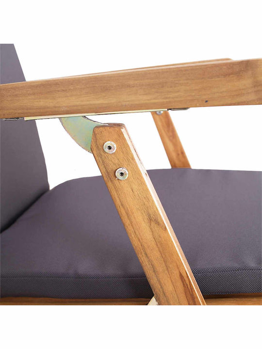Double Wooden Deckchair with Pillow 152x60x94.5cm