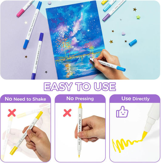 Ohuhu Acrylic Cotton-Core Basic Colors Drawing Markers Acrylic Fine & Dot Set 36 Colours