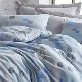 Set Huse Pentru Pilote Bumbac Satinat 200x220cm Dublă Cu 2 Fețe De Pernă & 1 Cearșaf Albastru Deschis
