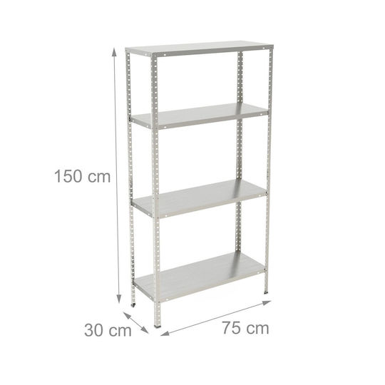 Relaxdays Raft Dexion Galvanizat 75x30x150 cm Cu 4 Rafturi Rezistență Totală 640 kg