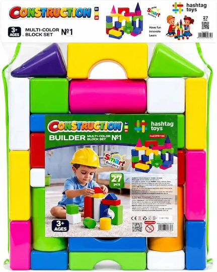 Hashtag Toys Cuburi de Construit Educative Multicolor Block Builder Set 1 pentru 3+ Ani 27 Buc HTB1186