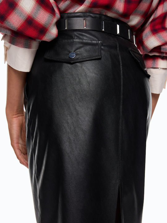 Leder Bleistift Damenrock Schwarz