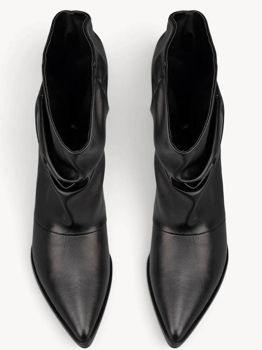 Μαύρα Μποτάκια Χαλαρές Πτυχώσεις Kitten Heel