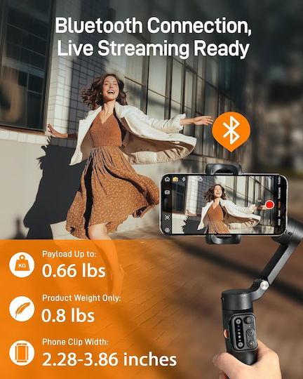Hohem Isteady X3 Se Stabilizator Mecanic Automat Cu Stabilizare Pe 3 Axe Design Ușor Pliabil Compact Stabil Detașabil Telecomandă Durată A Bateriei De 11 Ore Ideal Pentru Vlogging Călătorii Negru